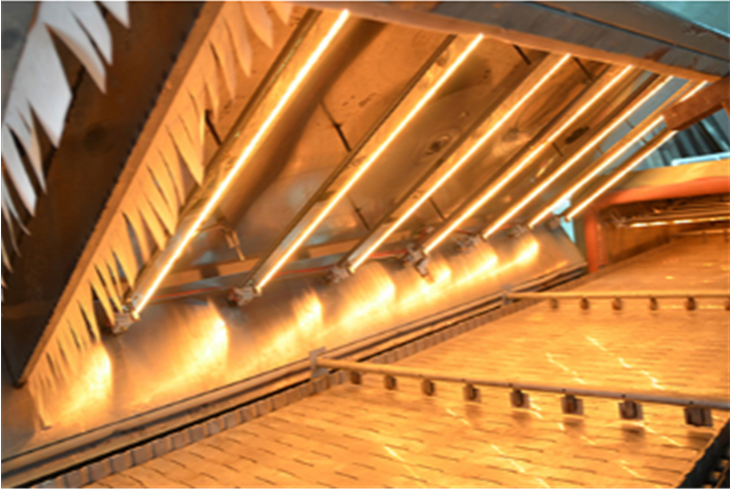 auxiliary heating IR emitter for restaurant oven